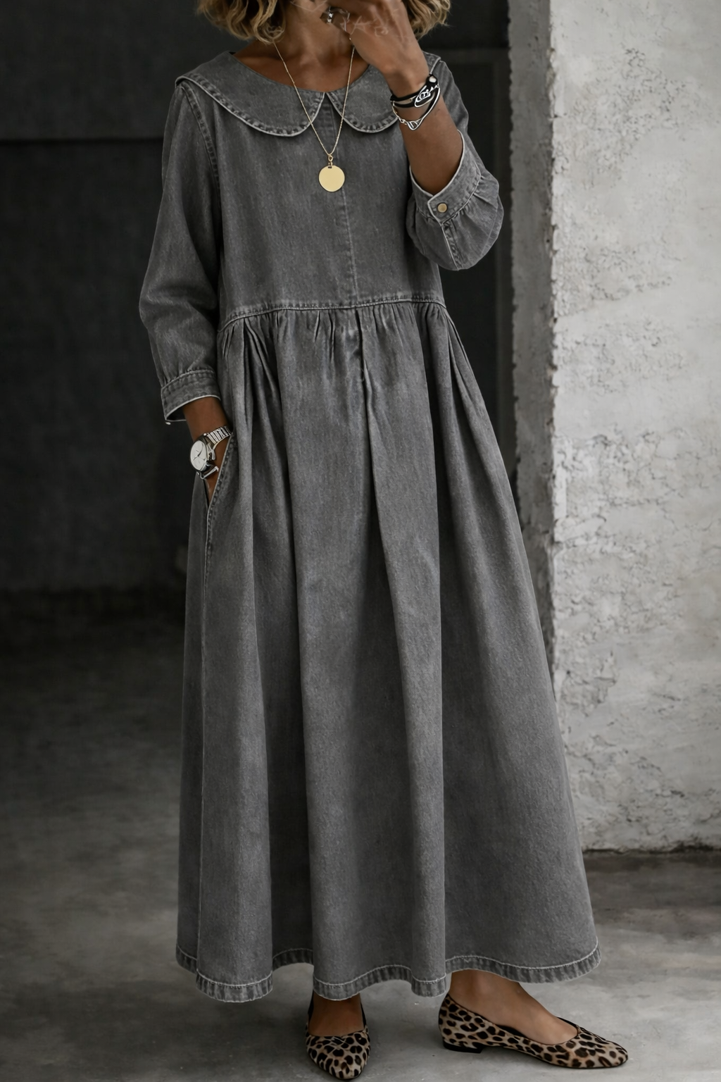 Clara™ | Rochie din denim cu guler tip Peter Pan