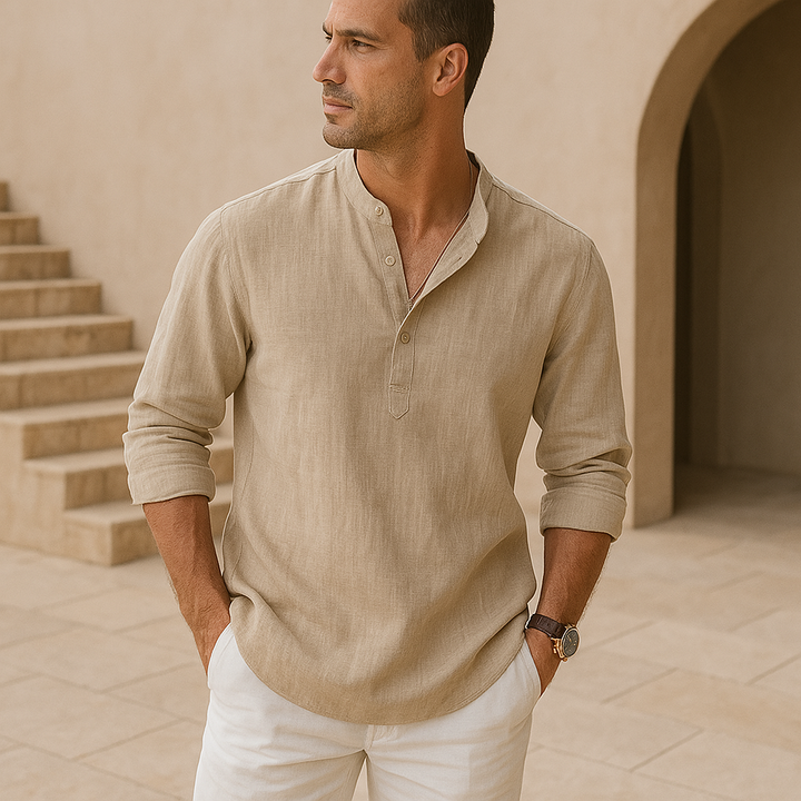 Ethan - Chemise Henley en coton effet lin
