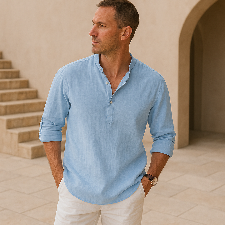 Ethan - Chemise Henley en coton effet lin