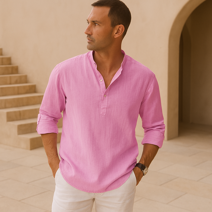 Ethan - Chemise Henley en coton effet lin