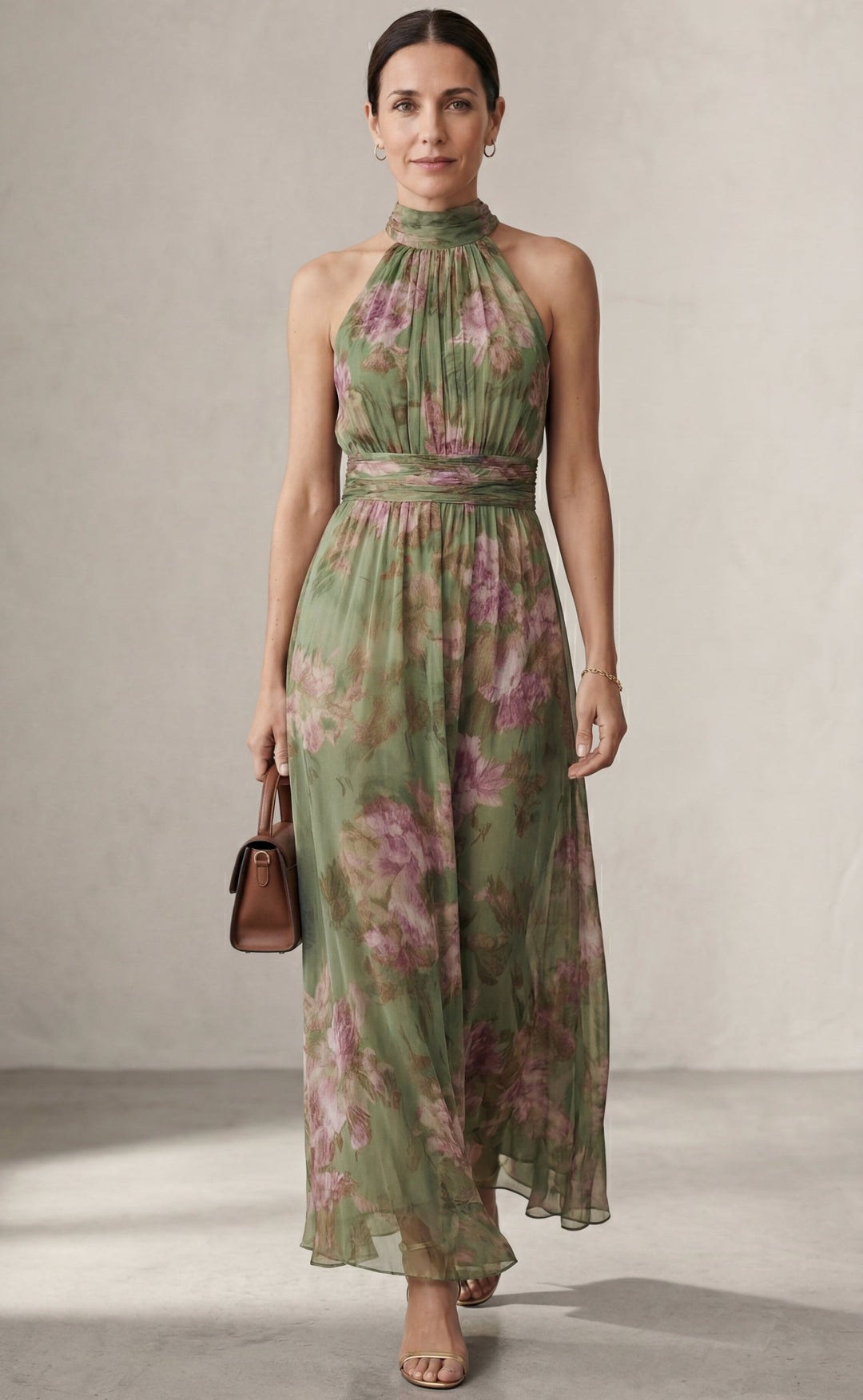 Livia™ | Élégante Robe Maxi Halter à Motif Floral
