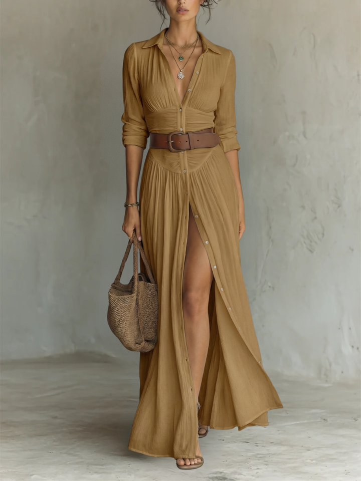 Alma | Robe maxi fluide à col revers et manches longues