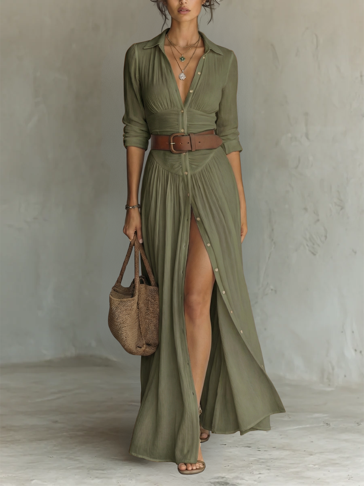 Alma | Robe maxi fluide à col revers et manches longues
