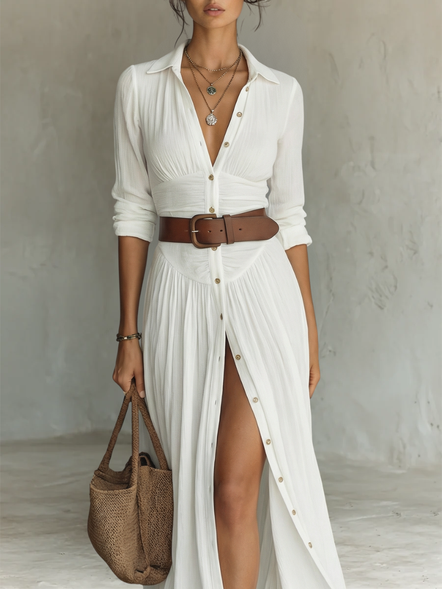 Alma | Robe maxi fluide à col revers et manches longues