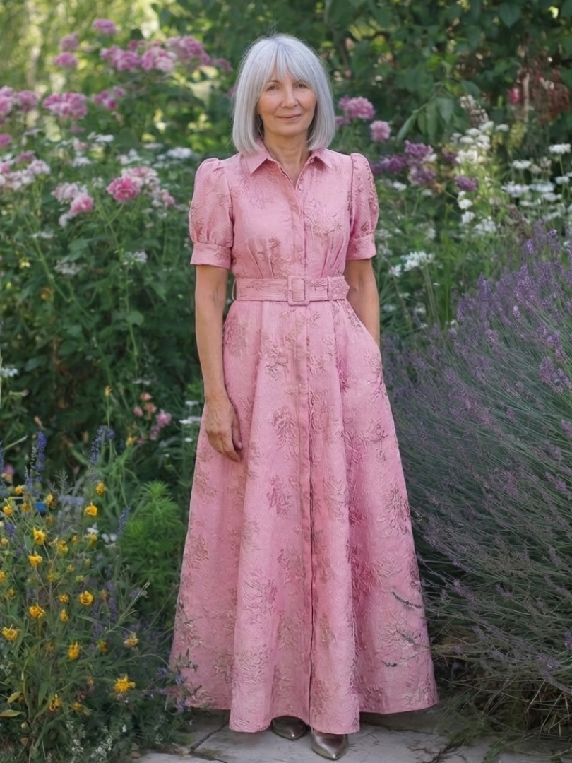 Xanthea | Rochie maxi ajustată cu mâneci scurte și imprimeu floral