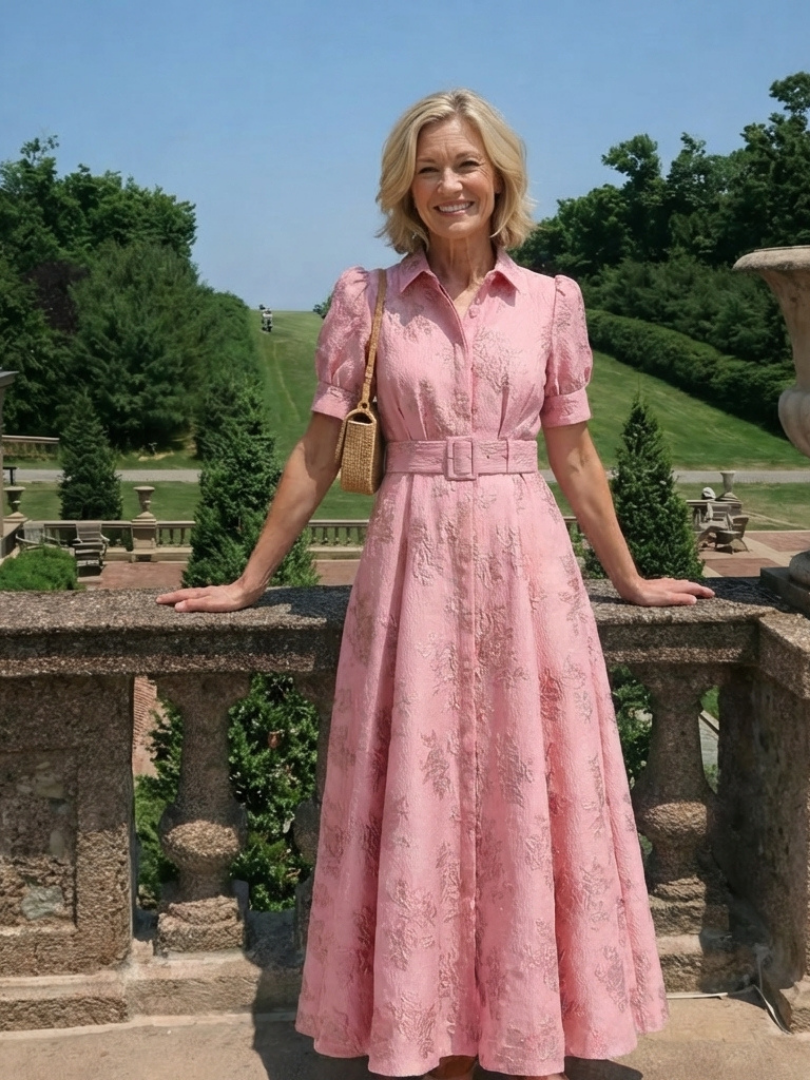 Xanthea | Rochie maxi ajustată cu mâneci scurte și imprimeu floral
