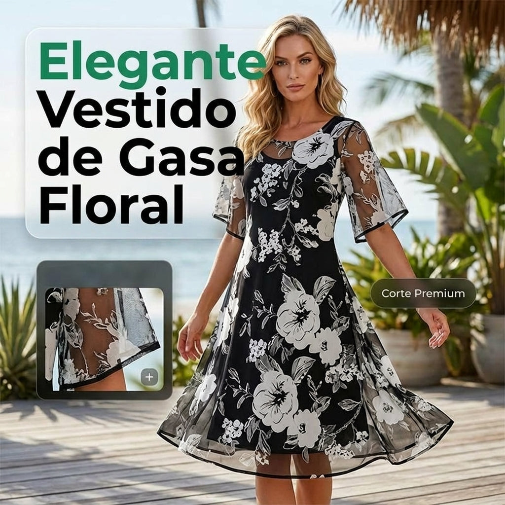 Elisa - Élégante robe en chiffon à motifs floraux