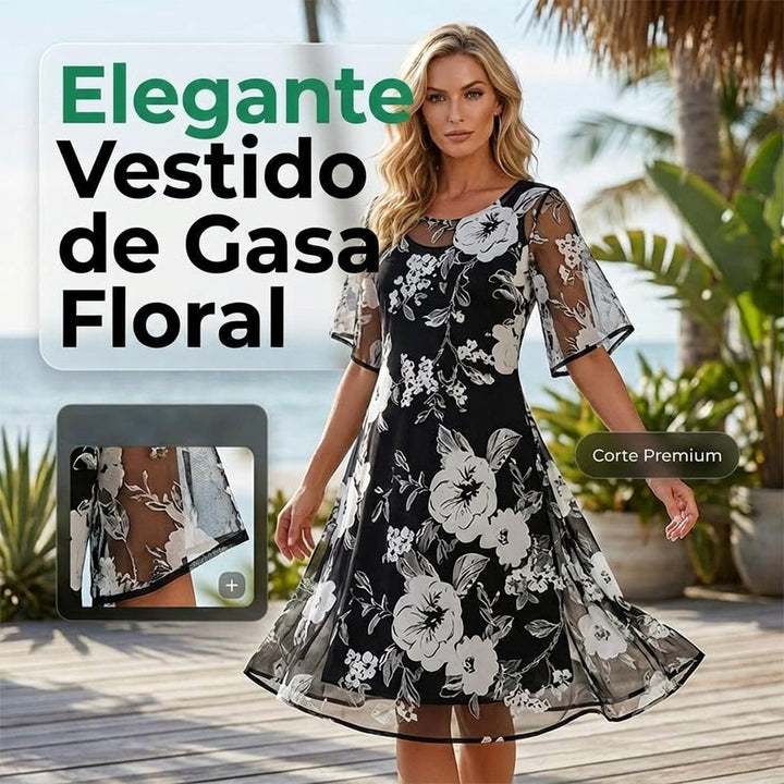 Elisa - Élégante robe en chiffon à motifs floraux