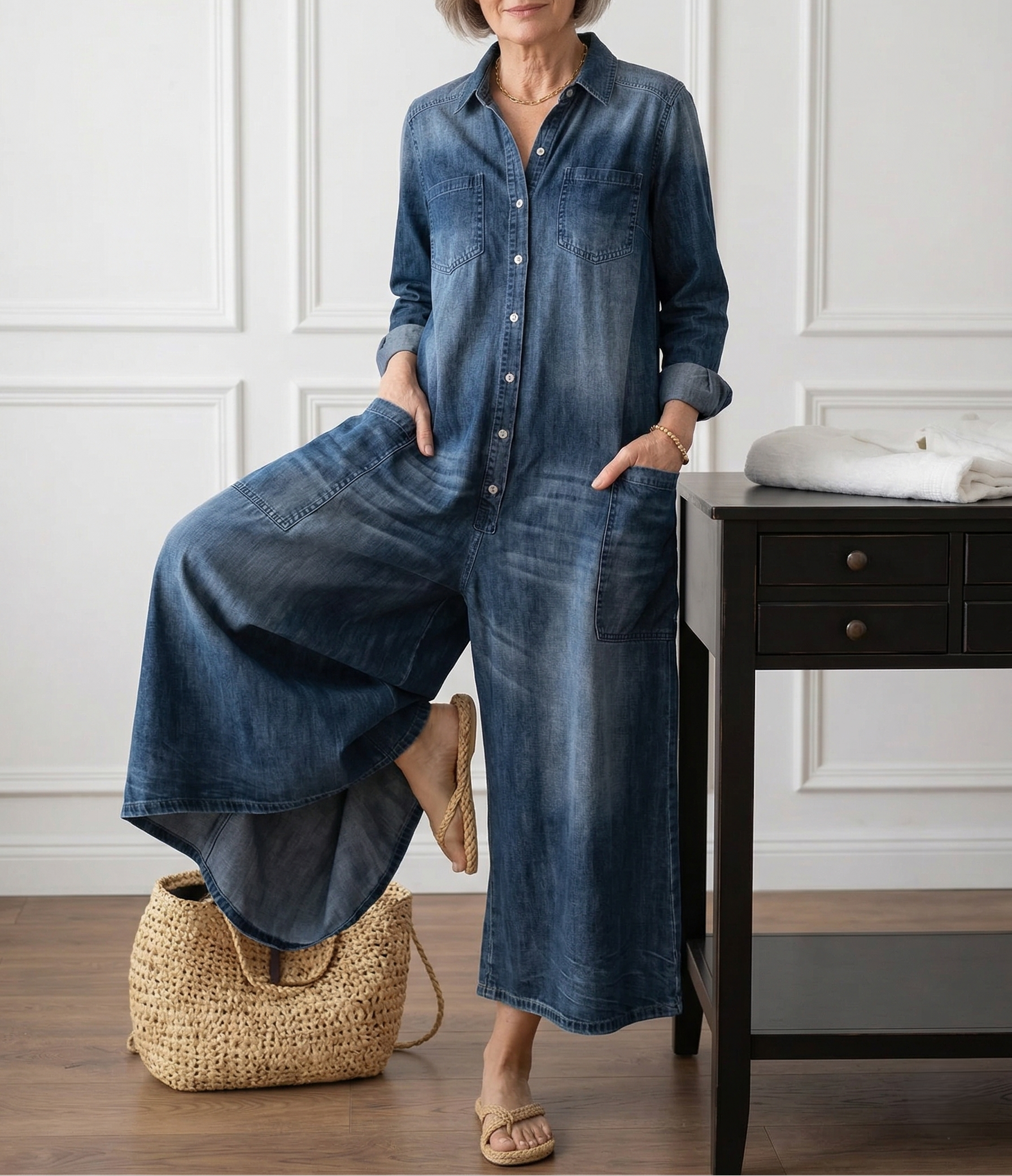 Diana™ | Salopetă vintage din denim cu butoni