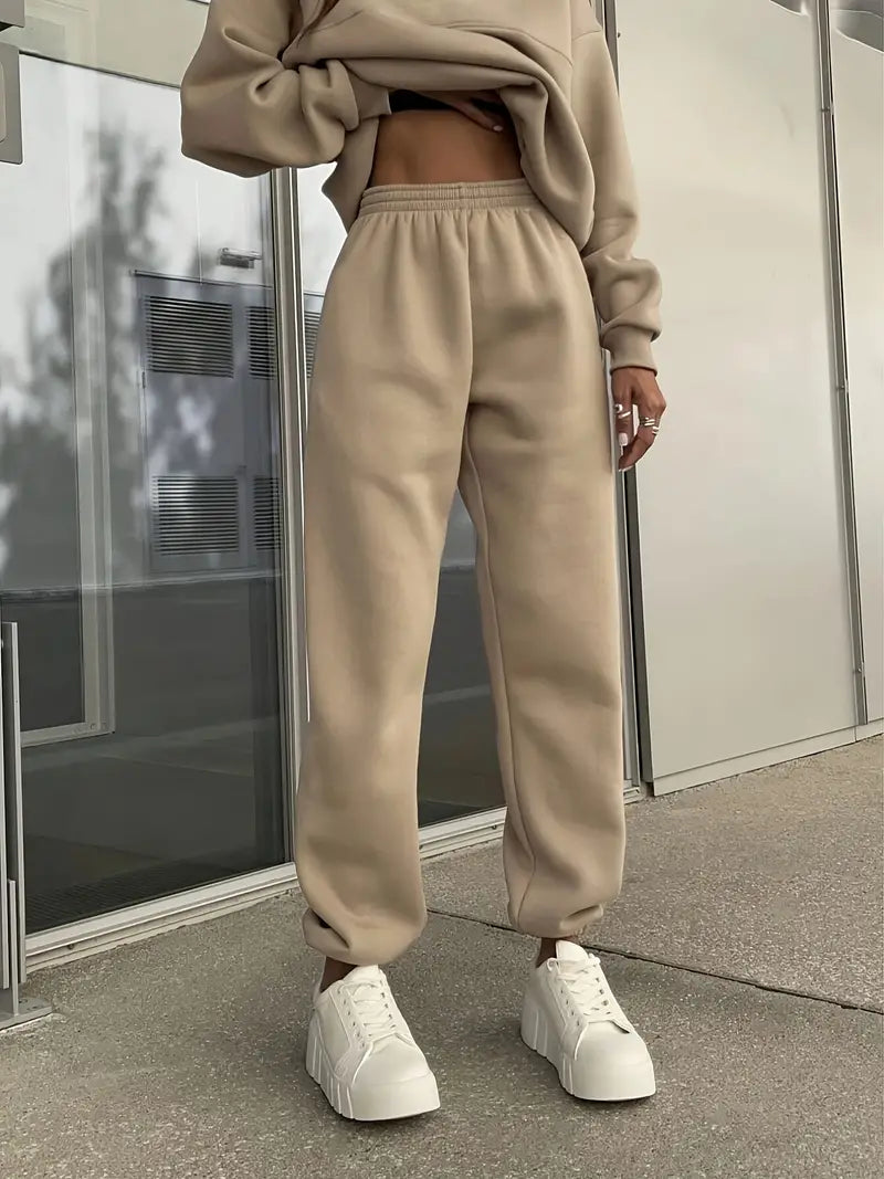 Set Casual cu Glugă și Culoare Uniformă