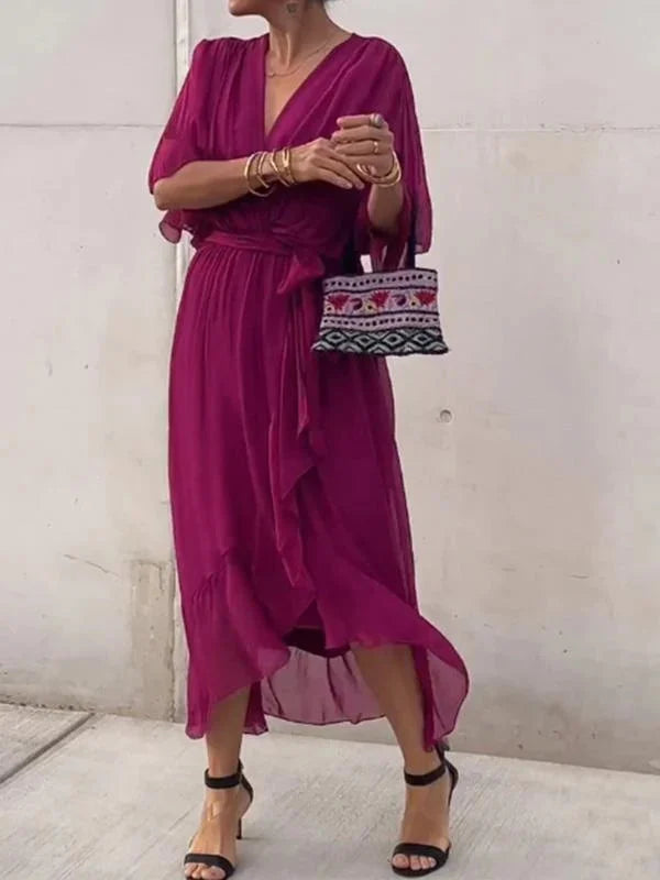 Keira - Robe en chiffon élégante et stylée avec décolleté en V