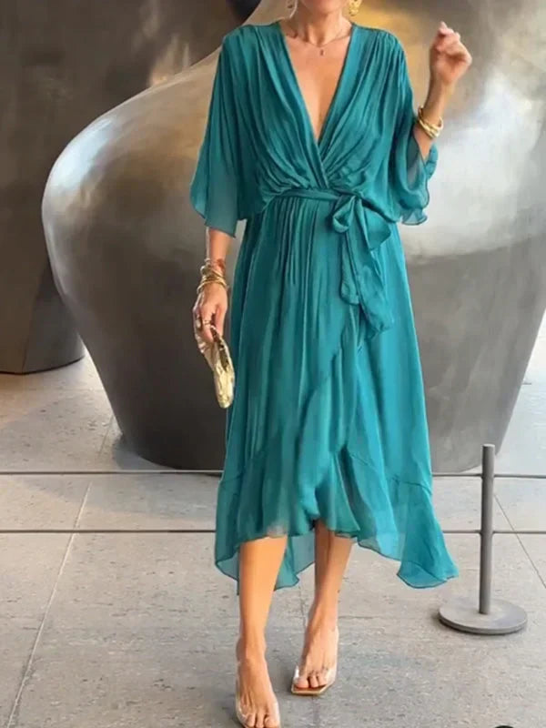 Keira - Robe en chiffon élégante et stylée avec décolleté en V