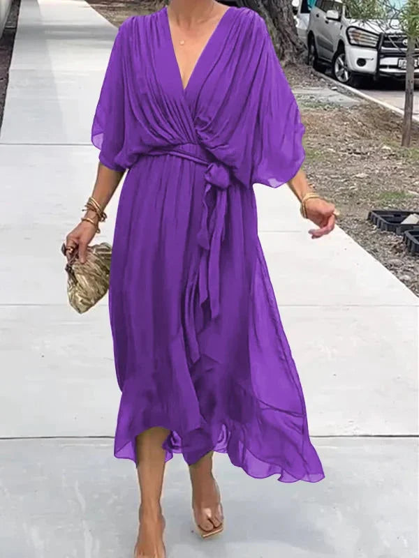Keira - Robe en chiffon élégante et stylée avec décolleté en V