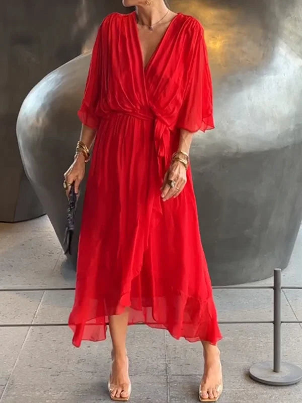 Keira - Robe en chiffon élégante et stylée avec décolleté en V
