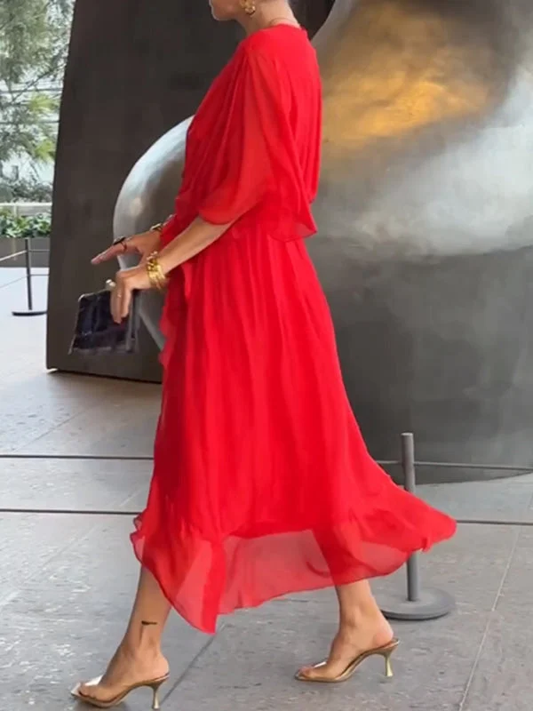 Keira - Robe en chiffon élégante et stylée avec décolleté en V