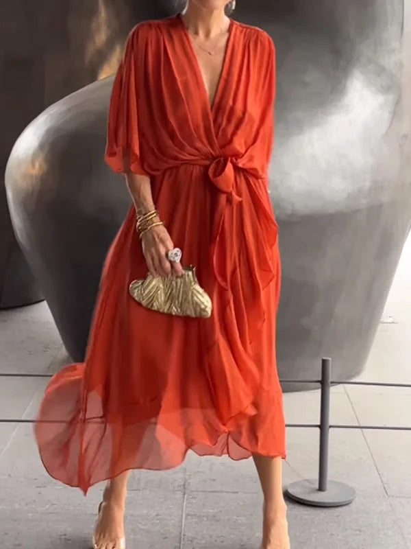 Keira - Robe en chiffon élégante et stylée avec décolleté en V