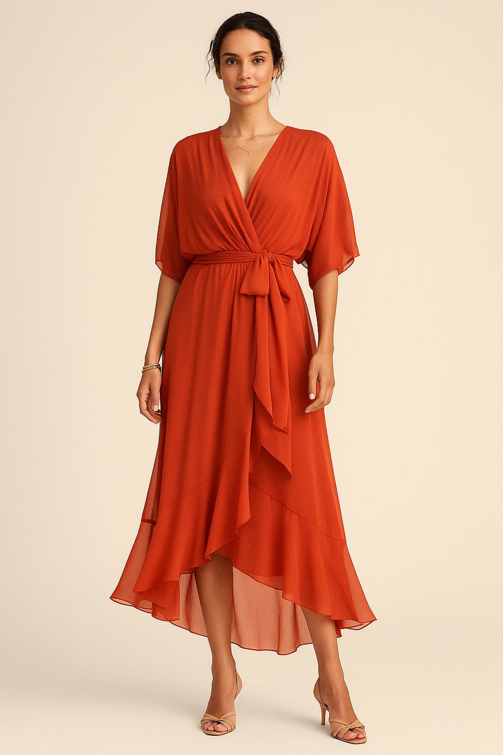 Keira - Robe en chiffon élégante et stylée avec décolleté en V