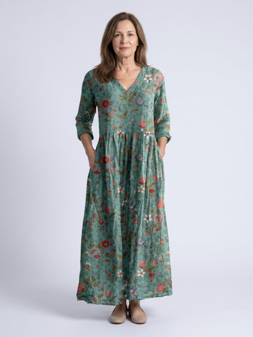 Marina | Rochie maxi cu decolteu în V floral și mâneci trei sferturi" 

Rewritten: "Marina | Rochie maxi florală cu decolteu în V și mâneci trei sferturi