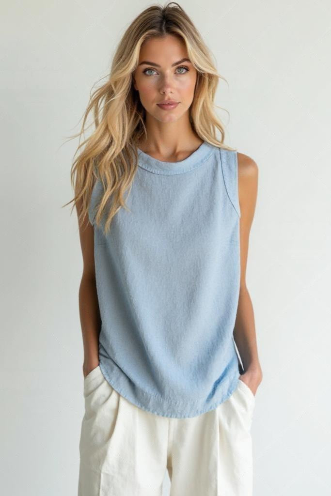 Coco | Blouse en Lin avec Manches Courtes et Col Rond : Légèreté Estivale