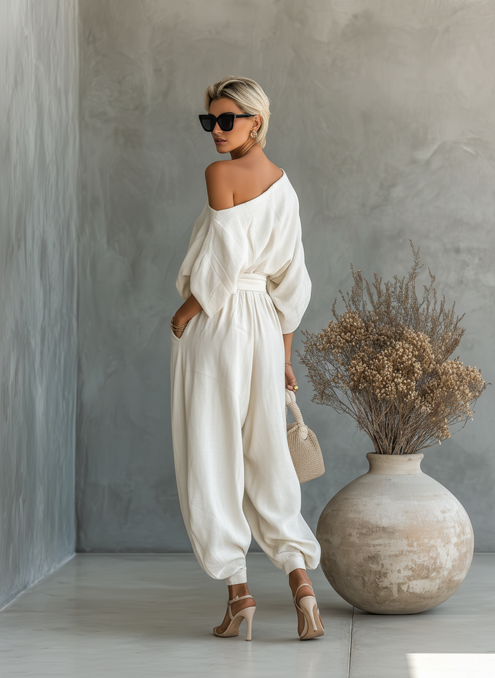Lisa | Ensemble Doux Off-Shoulder avec Pantalons Ajustés