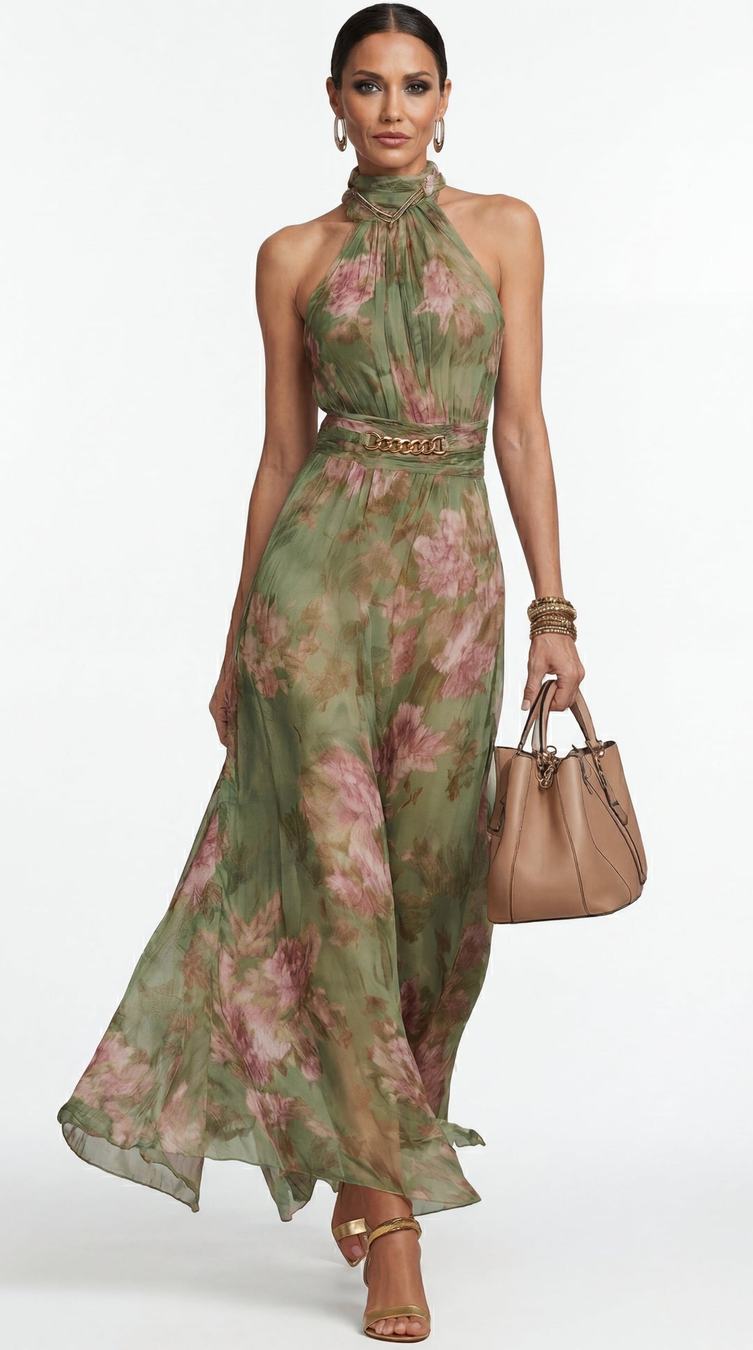Livia™ | Élégante Robe Maxi Halter à Motif Floral