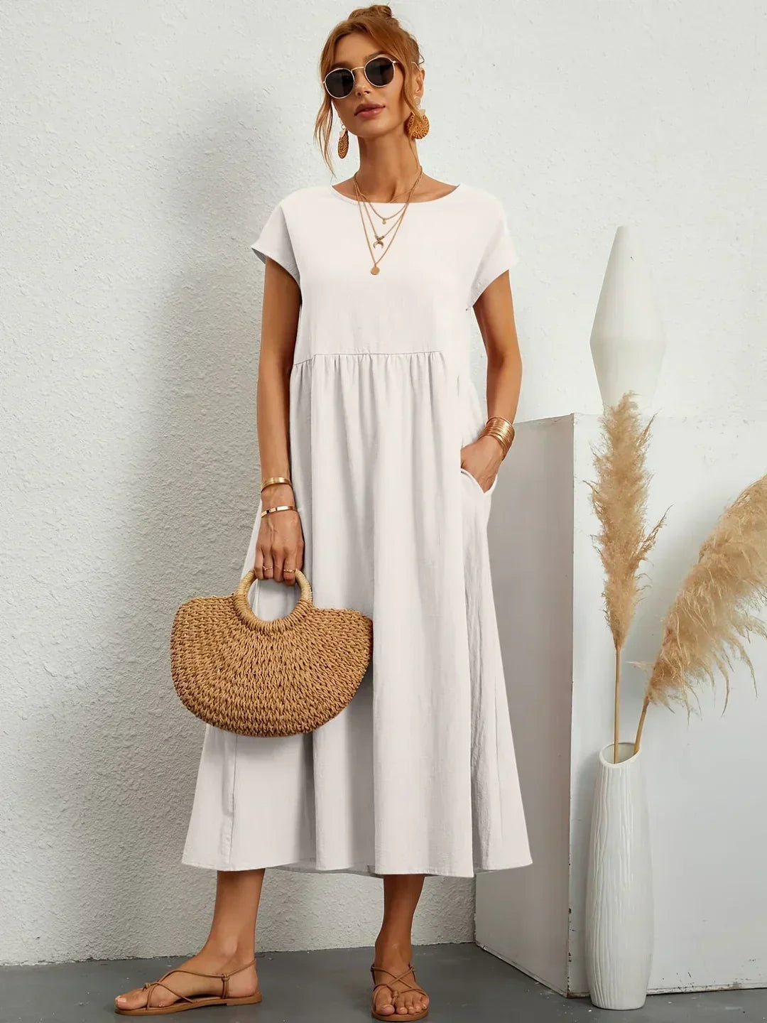 Catalina | Midi Dress in Flowing Cotton and Silk