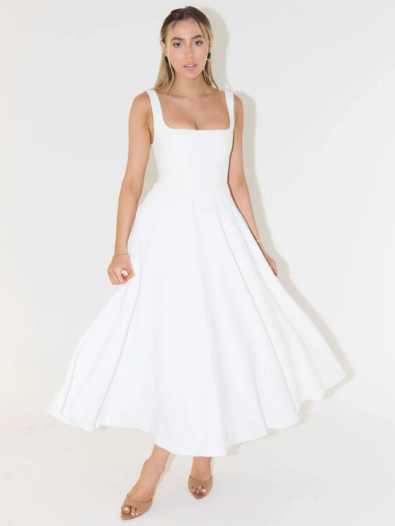 Grace | Robe Midi Légère à Décolleté Carré