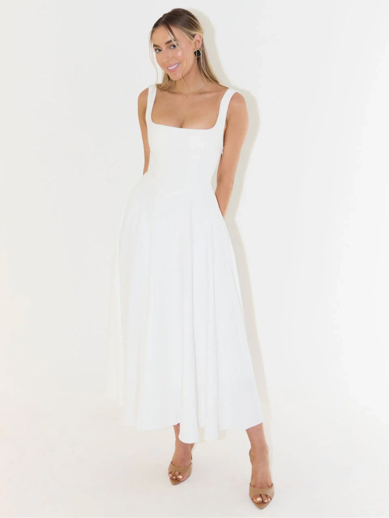 Grace | Robe Midi Légère à Décolleté Carré
