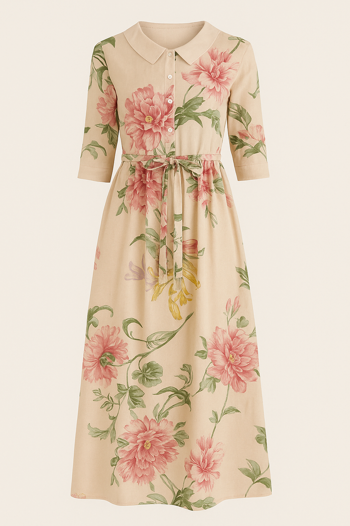 Phoebe | Robe vintage en dentelle avec imprimé floral botanique