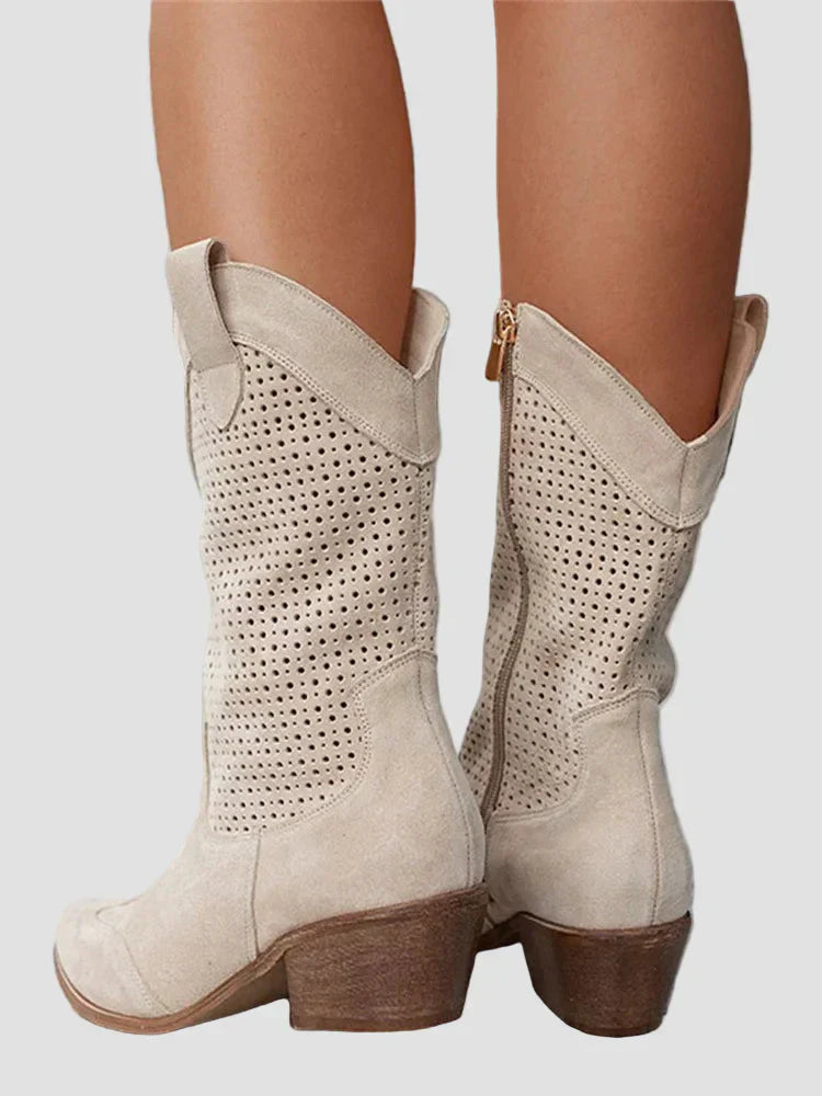Xenia - Botine Cowboy Moderne din Denim cu Fermuar Lateral