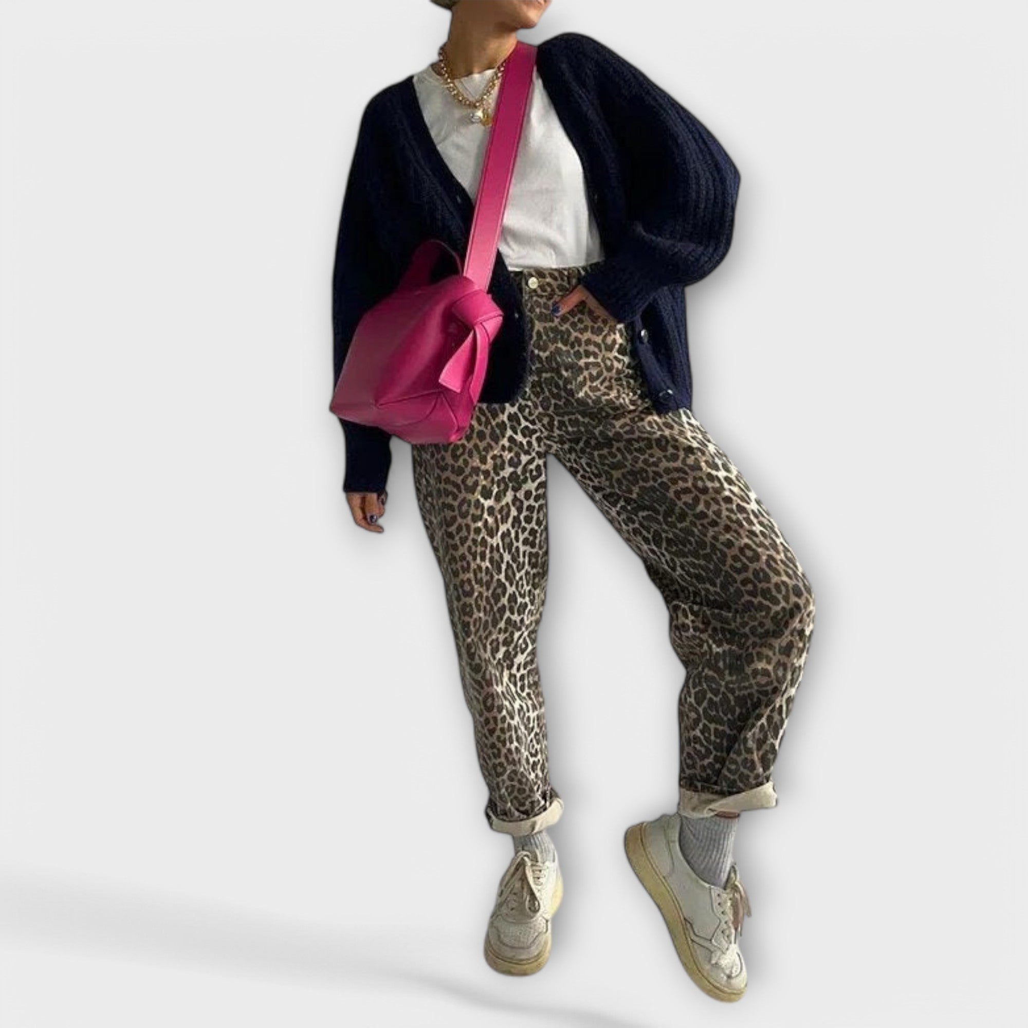 Chandra - Blugi Vintage cu Print Leopard