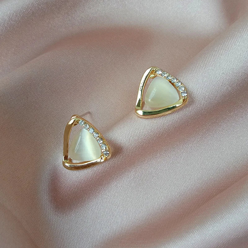 Elegant Triangular Earrings with Opal and Crystals