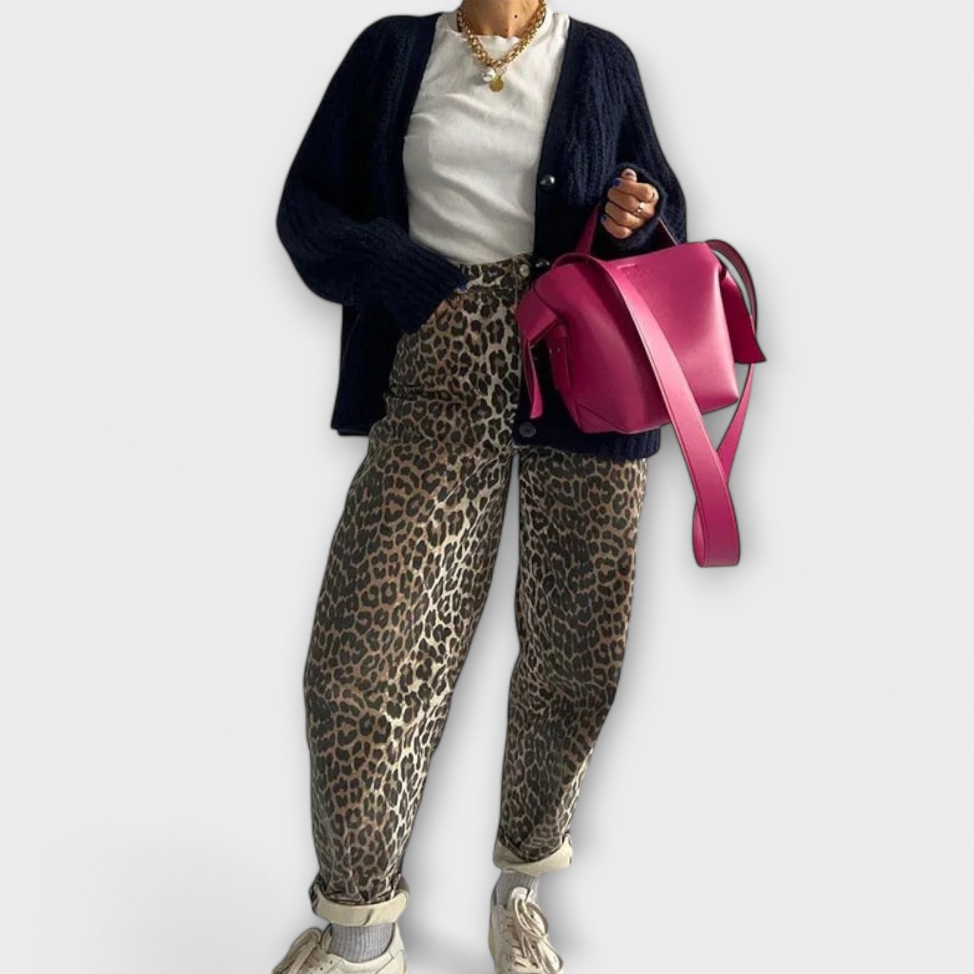 Chandra - Blugi Vintage cu Print Leopard