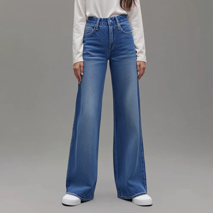 Julie | Pantalon Bleu Femme à Jambes Larges
