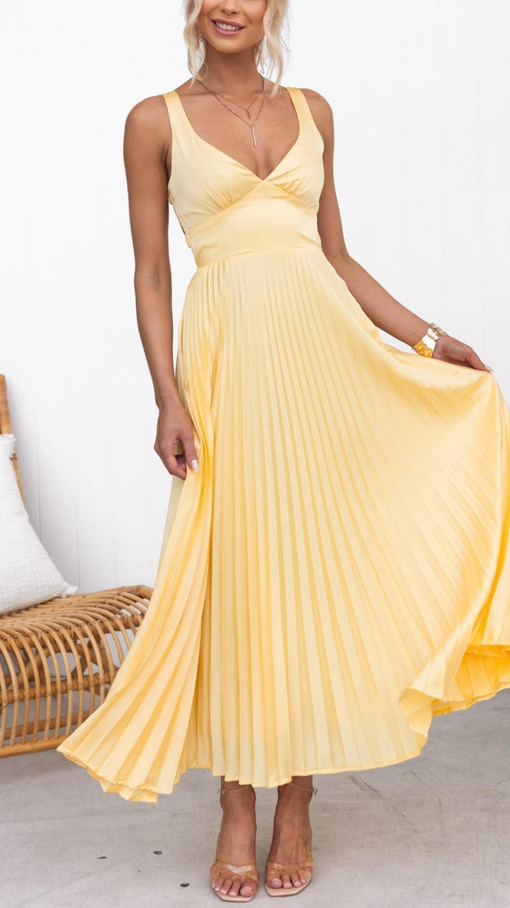 Alma™ | Robe Plissée d'Été en Jaune