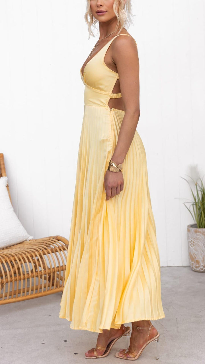Alma™ | Robe Plissée d'Été en Jaune