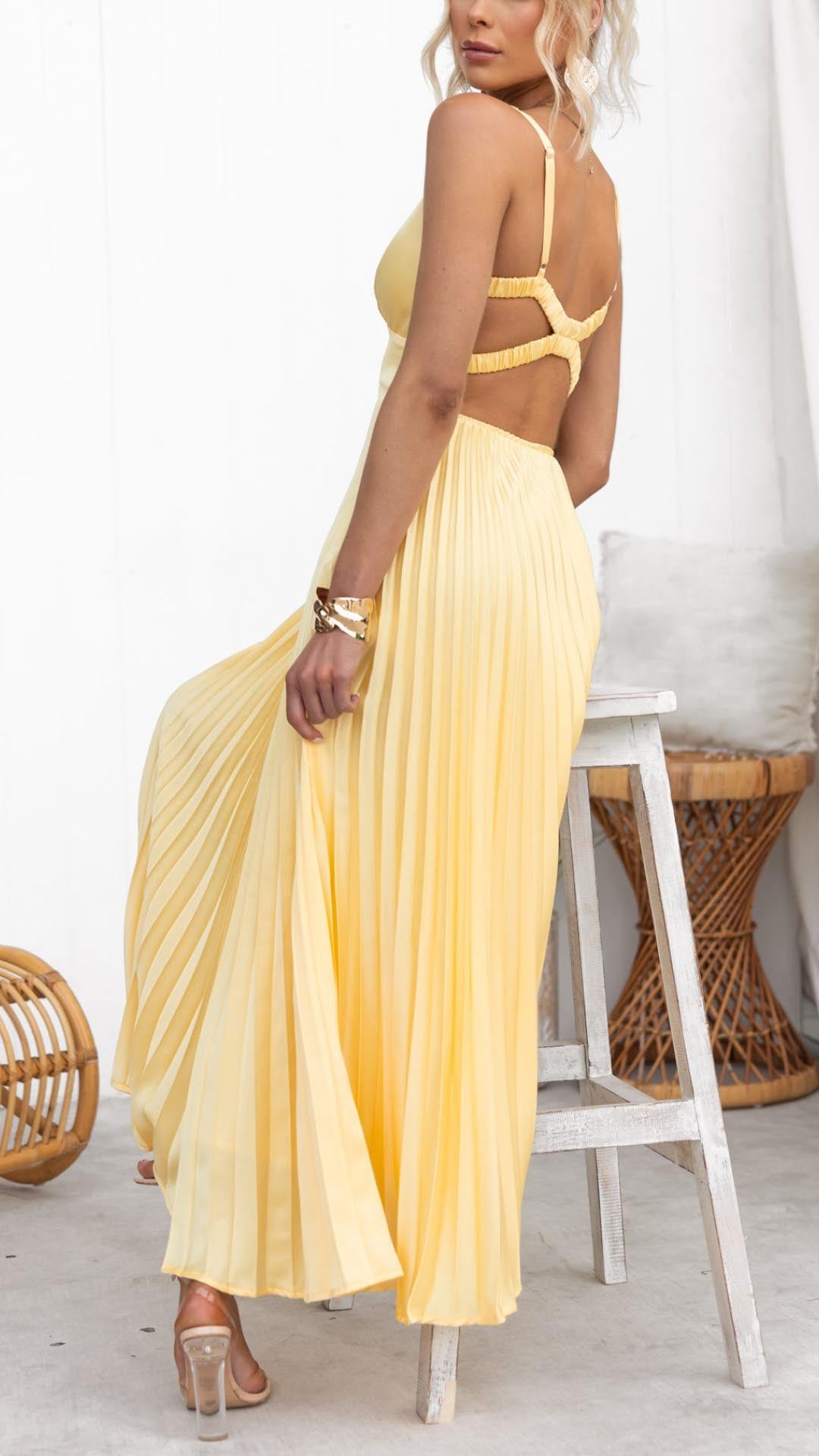 Alma™ | Robe Plissée d'Été en Jaune