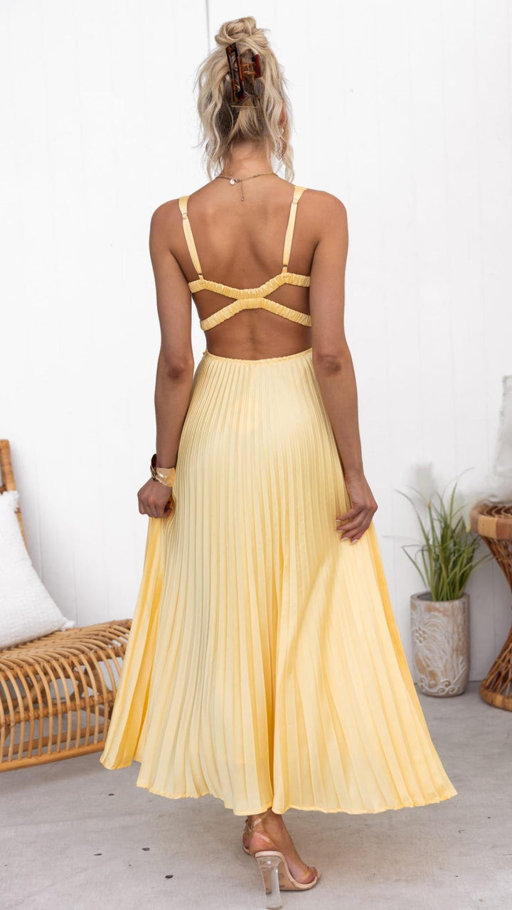 Alma™ | Robe Plissée d'Été en Jaune