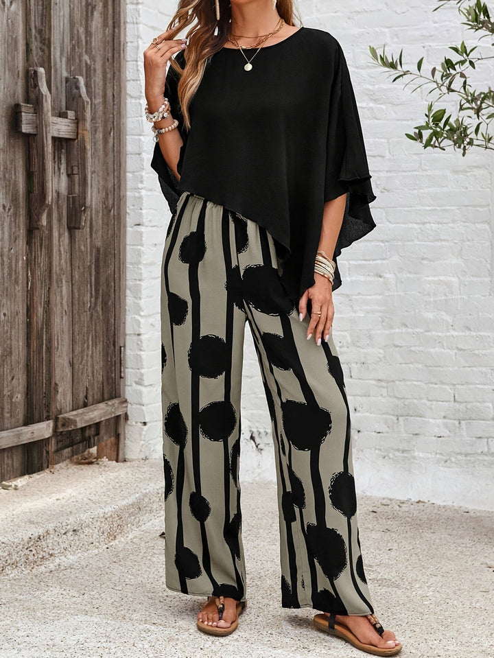 Asmea | Ensemble de deux pièces - Chemise à ourlet asymétrique & Pantalon rayé
