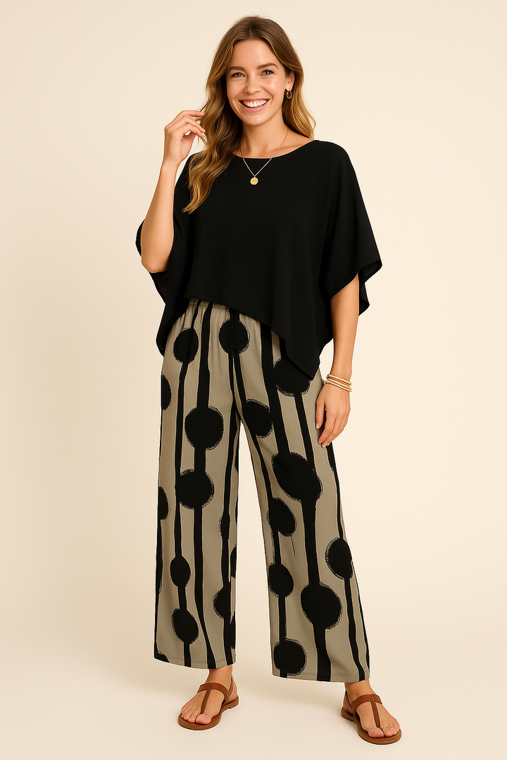 Asmea | Ensemble de deux pièces - Chemise à ourlet asymétrique & Pantalon rayé
