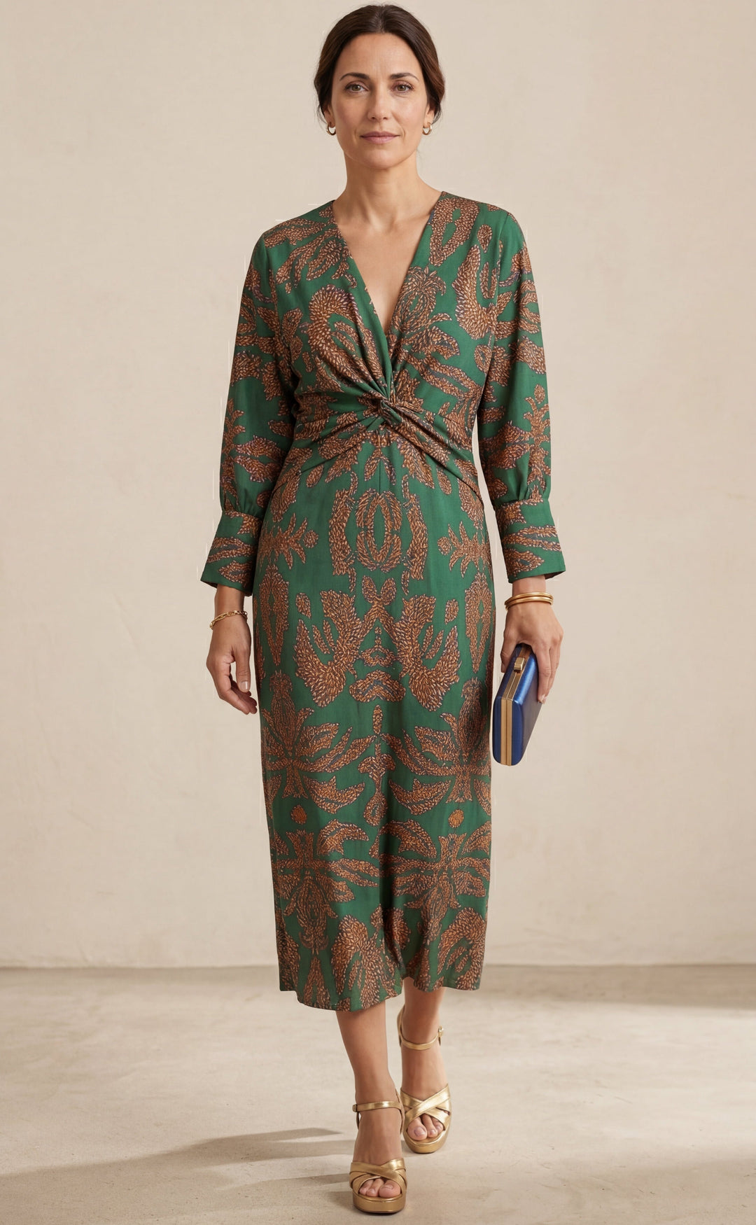 Isadora™ – Élégante Robe Midi au Motif Classique