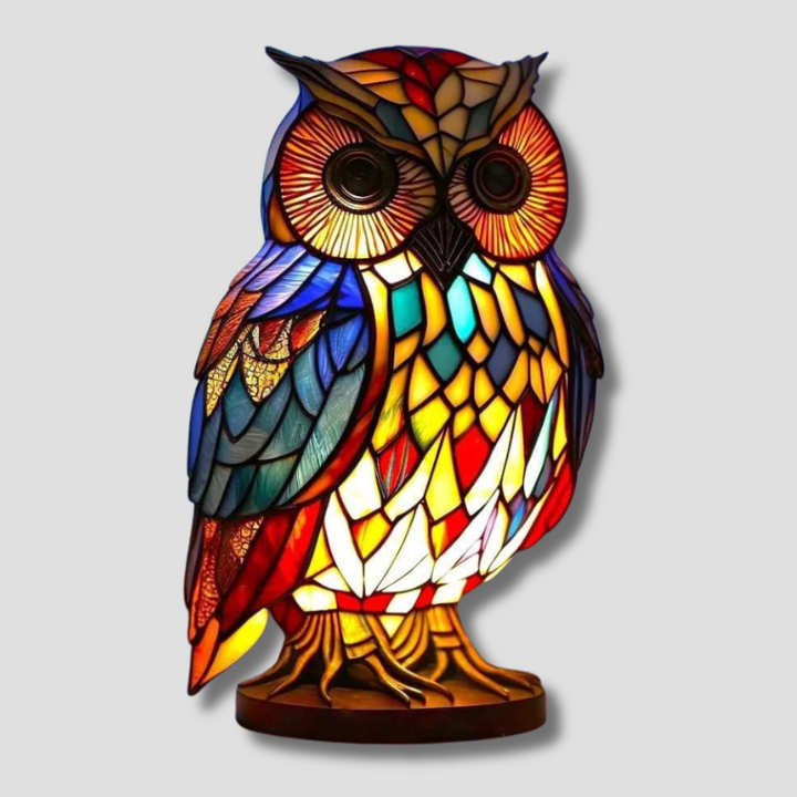 Lampe Hibou en Verre Coloré | Lampe de Nuit Artisanale en Mosaïque