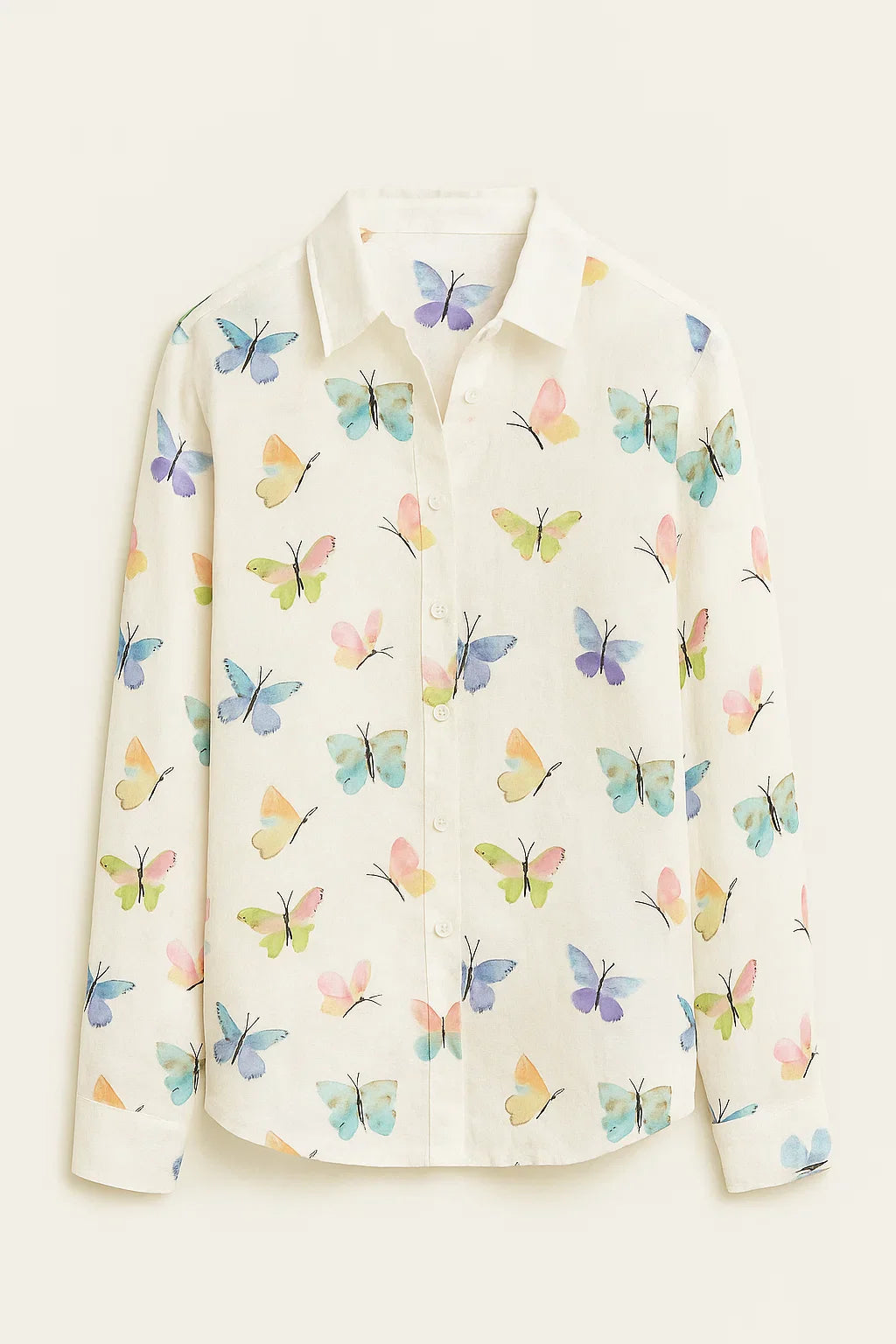 Cannes | Chemise Boutonnée Imprimé Papillon - Casual Manches Longues & Boutonnage