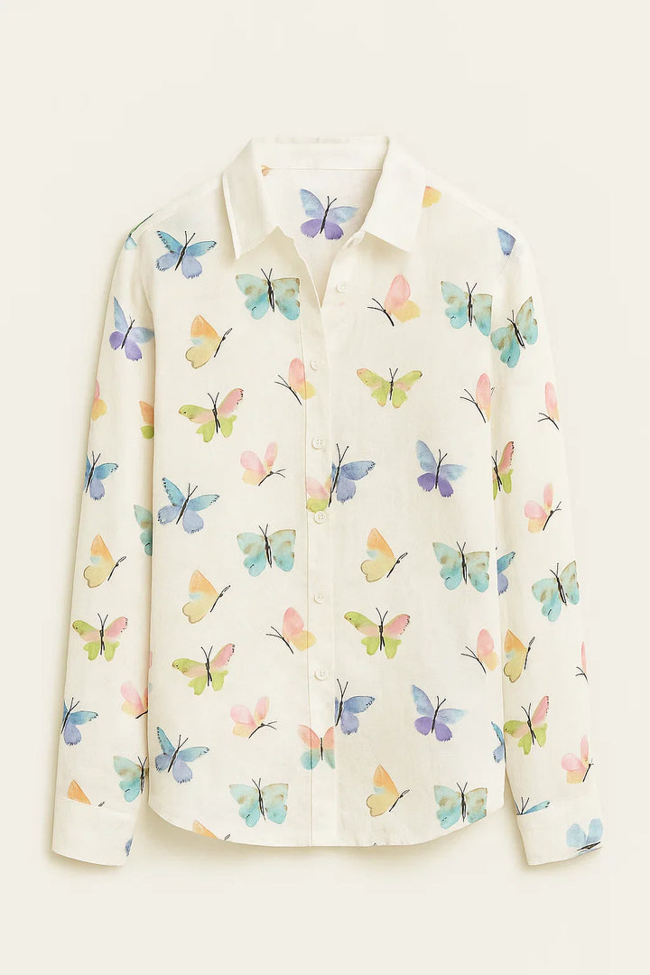 Cannes | Chemise Boutonnée Imprimé Papillon - Casual Manches Longues & Boutonnage