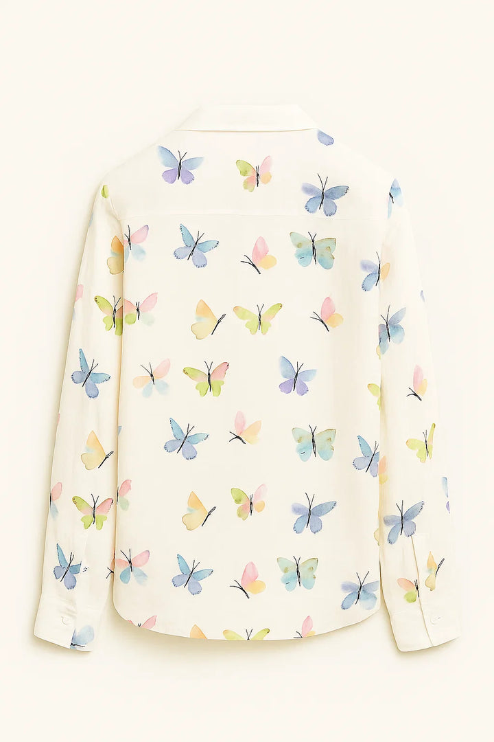 Cannes | Chemise Boutonnée Imprimé Papillon - Casual Manches Longues & Boutonnage