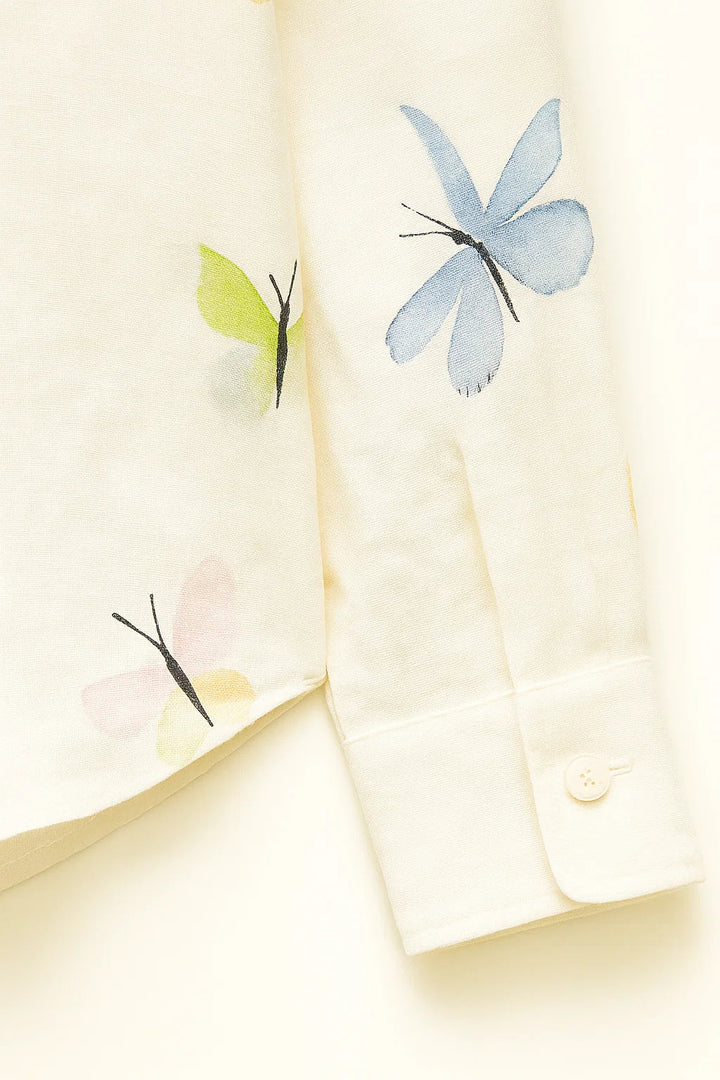 Cannes | Chemise Boutonnée Imprimé Papillon - Casual Manches Longues & Boutonnage