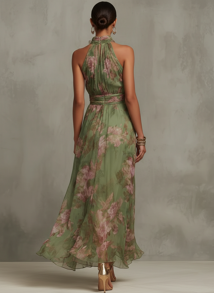 Livia™ | Élégante Robe Maxi Halter à Motif Floral
