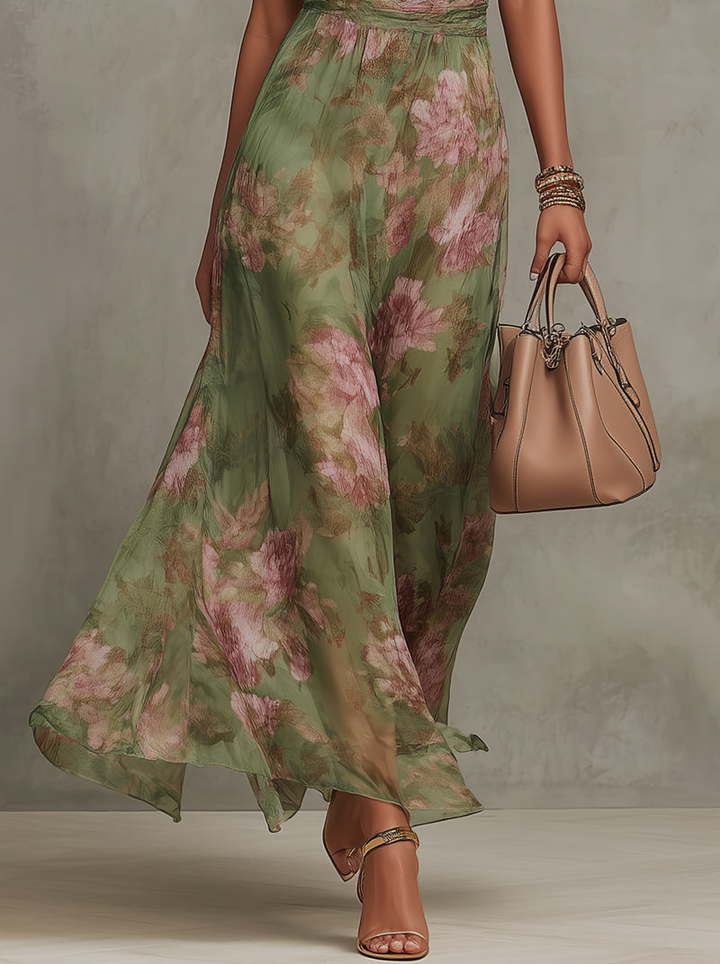 Livia™ | Élégante Robe Maxi Halter à Motif Floral