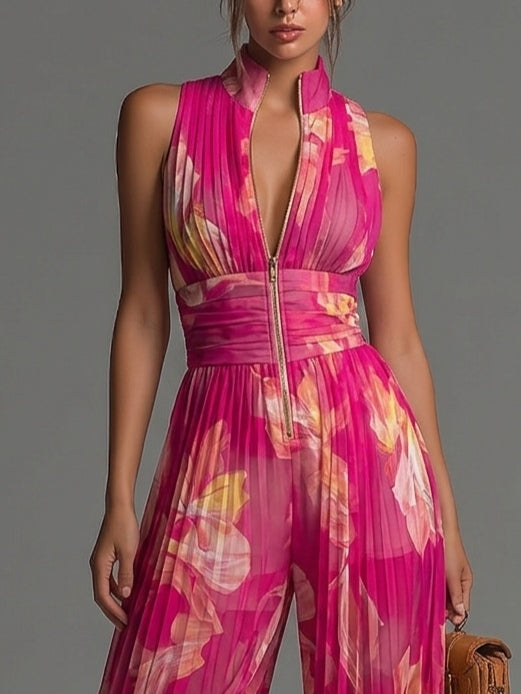 Nicole | Robe en chiffon plissé à imprimé floral fuchsia