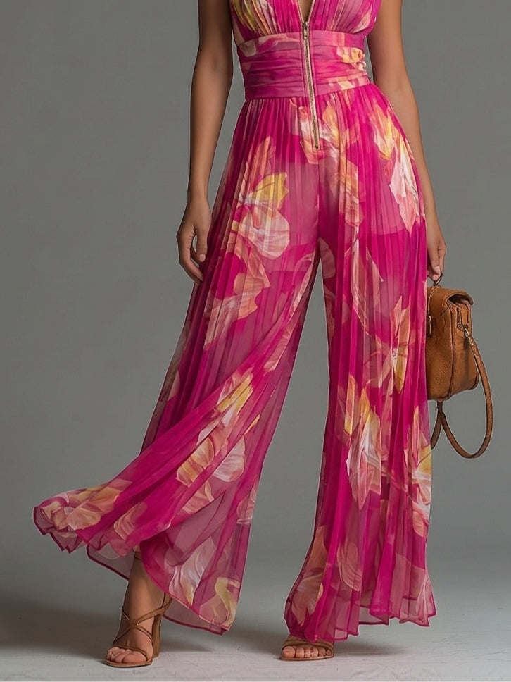 Nicole | Robe en chiffon plissé à imprimé floral fuchsia